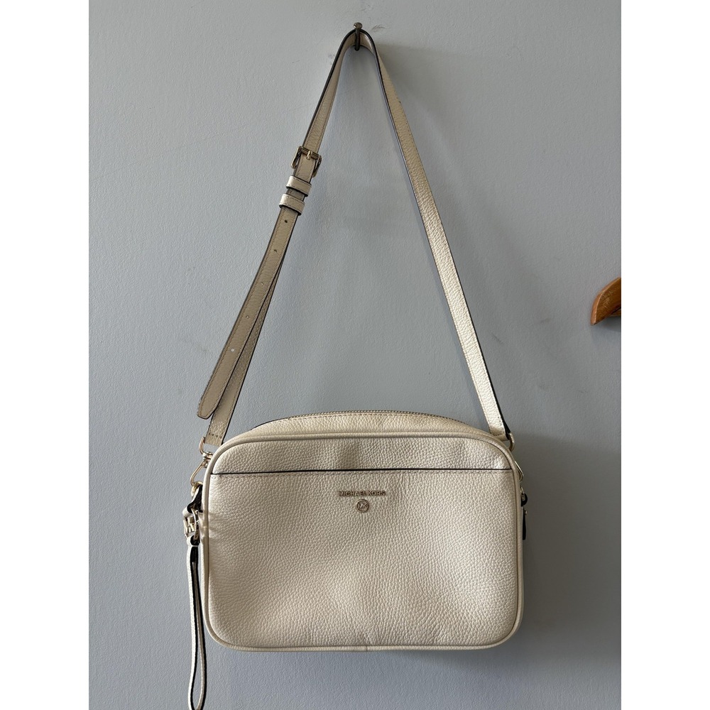 Michael Kors Crossbody Bag Womens Small Cream Leather Zip Top MK Purse